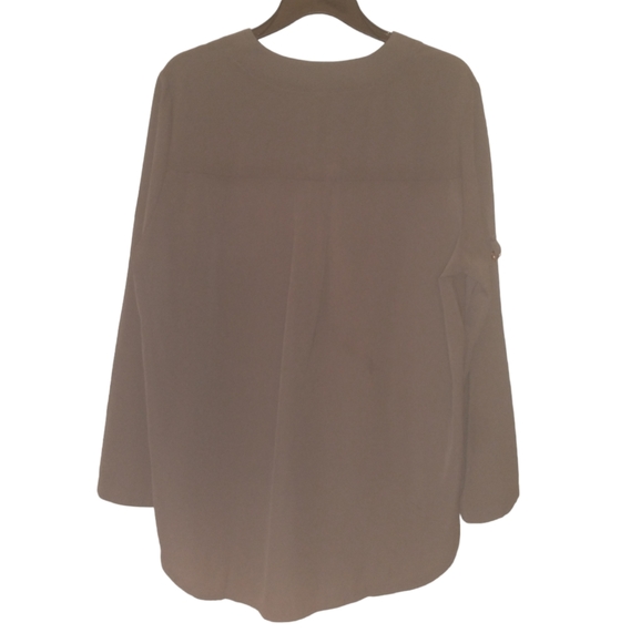 Face Face Large Army Green Roll Tab Sleeve V Neck Blouse - Picture 2 of 11